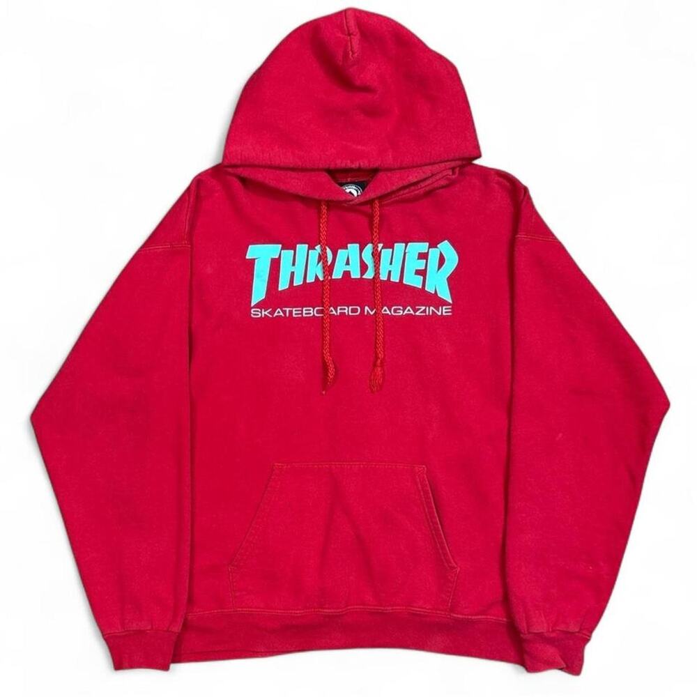 Thrasher Skateboard Magazine Men’s Red Graphic Y2K Logo Hoodie Size M